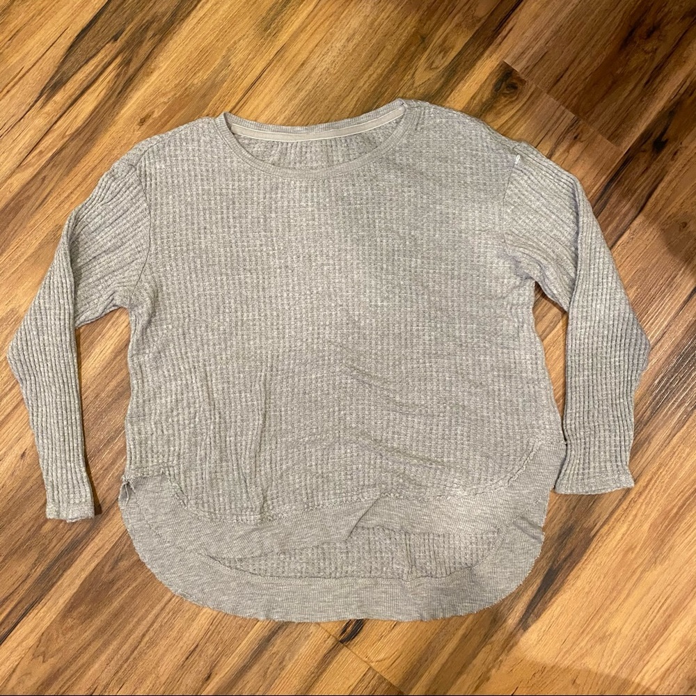 Waffle Knit Stretchy Gray Long Sleeve Shirt